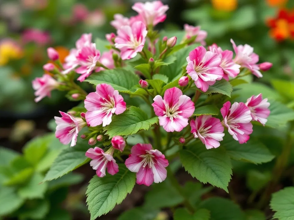 Kwitnąca czerwona pelargonia rabatowa w skrzynce balkonowej